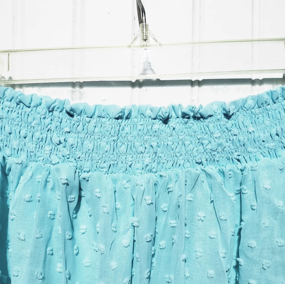 ● S O L D ● Turqouise Blue Ruffled Off Shoulder Peasant Top - Picture 7 of 8